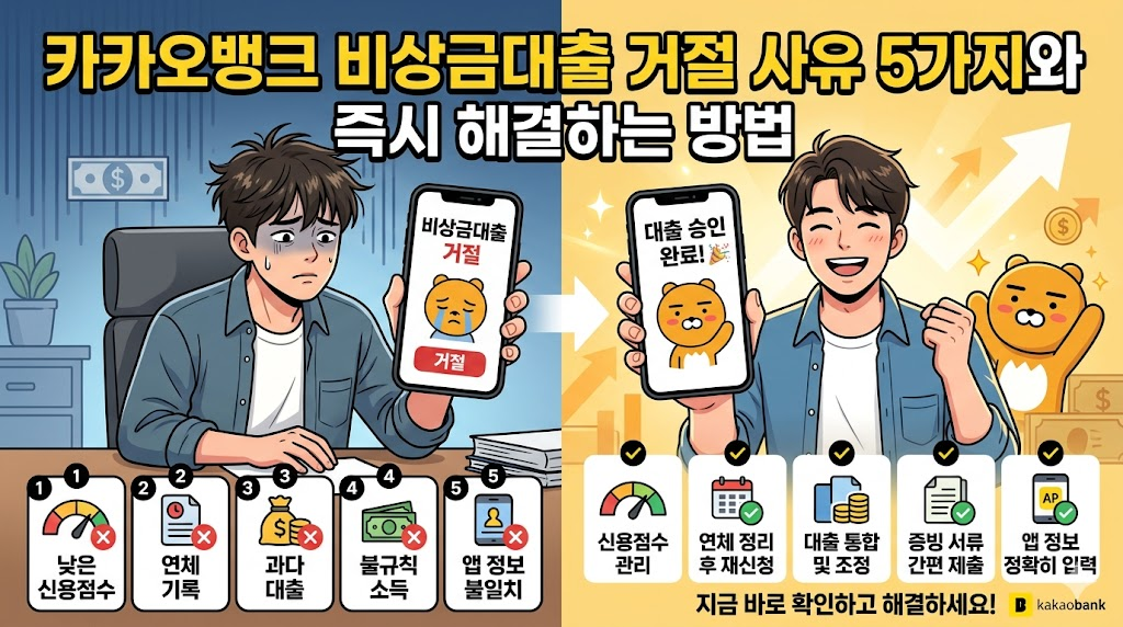 카카오뱅크 비상금대출 거절 사유 5가지와 즉시 해결하는 방법