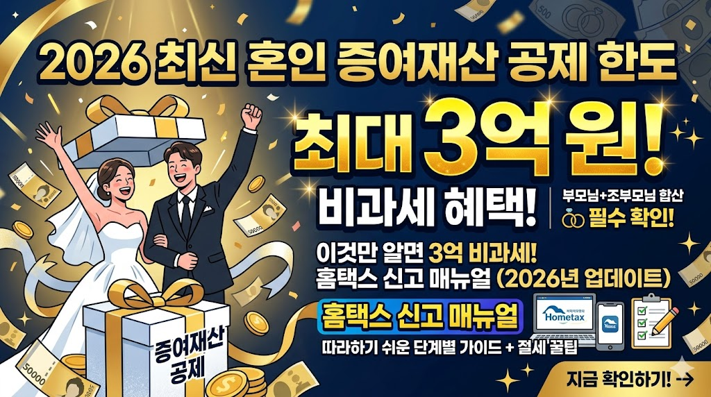 2026 최신 혼인 증여재산 공제 한도 및 홈택스 신고 매뉴얼