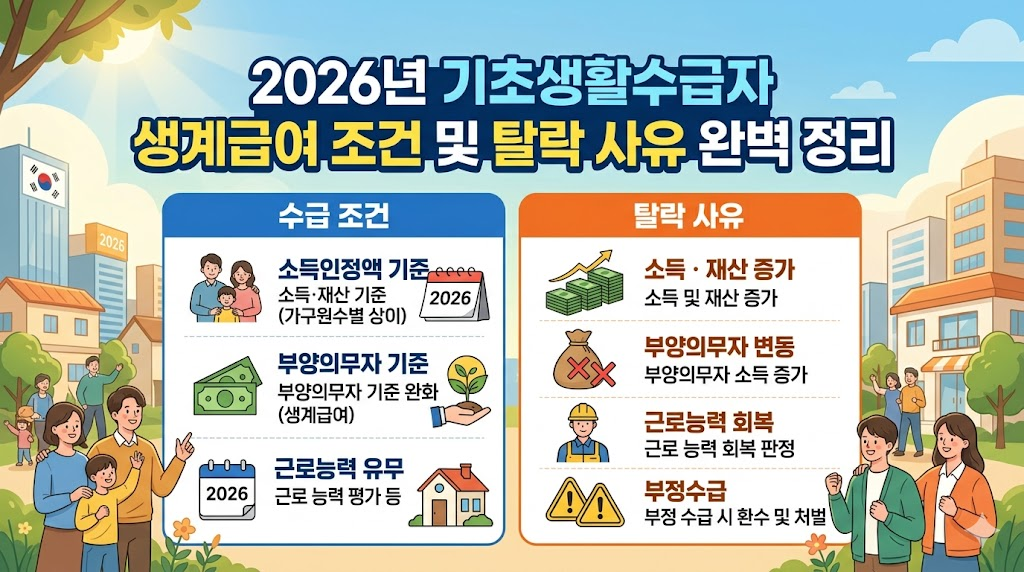 2026년 기초생활수급자 생계급여 조건 및 탈락 사유 완벽 정리