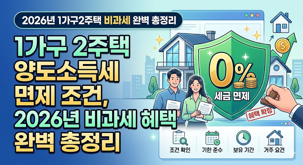 1가구 2주택 양도소득세 면제 조건, 2026년 비과세 혜택 완벽 총정리