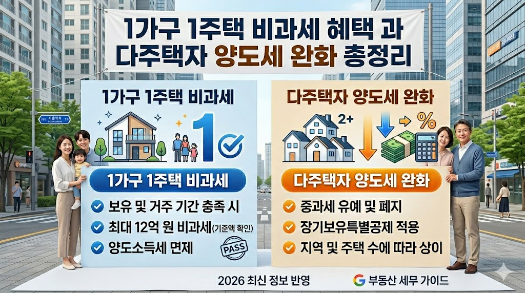1가구 1주택 비과세 혜택 과 다주택자 양도세 완화 총정리