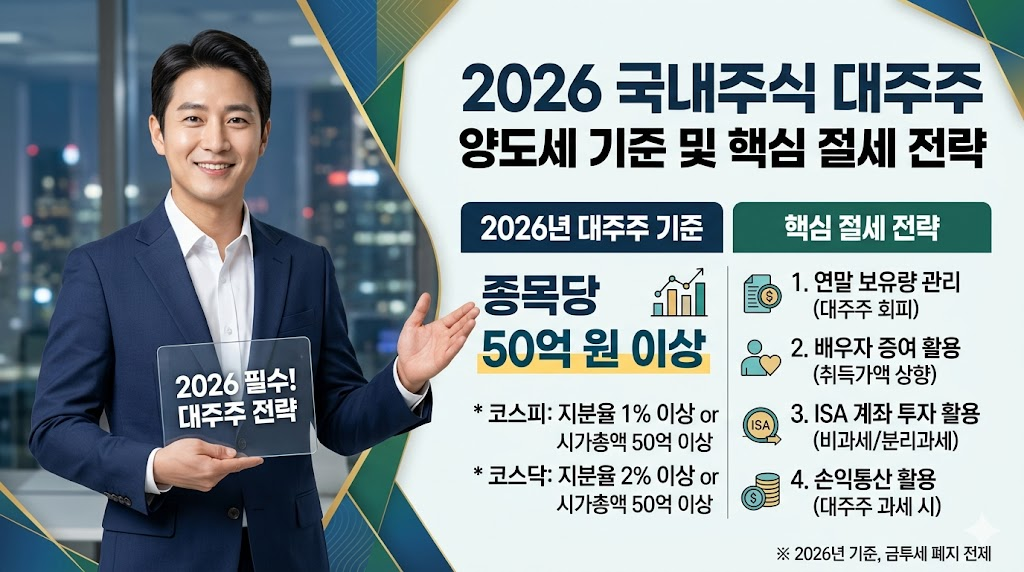2026 국내주식 대주주 양도세 기준 및 핵심 절세 전략